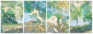 "Les Bains d'Apollon" - Jean-Paul AGOSTI - 1984, Aqua.et feuilles d'or sur Arches - 4x 103x153h cm, Coll. privée France.