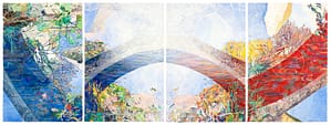 "Lodève, Pont, Terre et Ciel" - Jean-Paul AGOSTI - 2004, Aqua et feuilles d'or sur Arches, 4 X 153H x 103L cm, Coll. de l'artiste