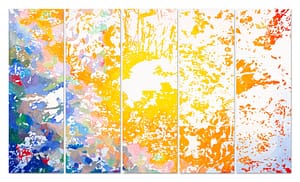 "Ouroboros", Acryl. feuilles d'or et d'argent sur toiles, 5 x 180H x 60L cm, 2014, Coll. Laboratoire Servier, France. Jean-Paul Agosti
